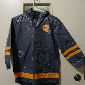 Purple Blue football Raincoat with Hood and Full-Length Zipper